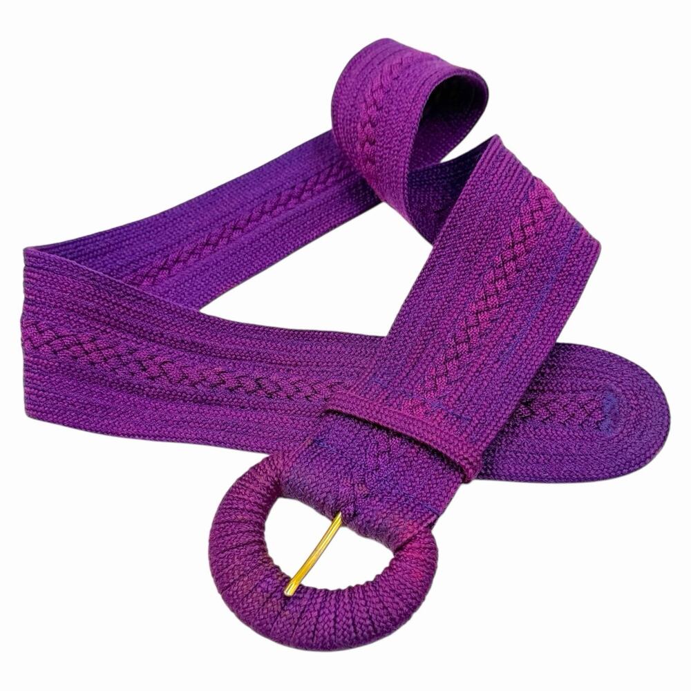 VINTAGE PURPLE WOVEN FABRIC BELT 1980s 1990s BOHO WIDE CHUNKY KAREN SCOTT S M